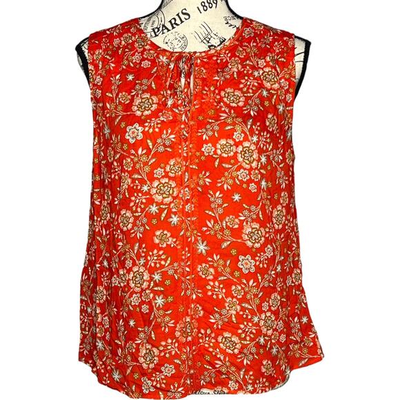 Daniel Rainn SMALL Red/Orange Floral Front Lace Detail Tassel Top Blouse - Picture 1 of 13